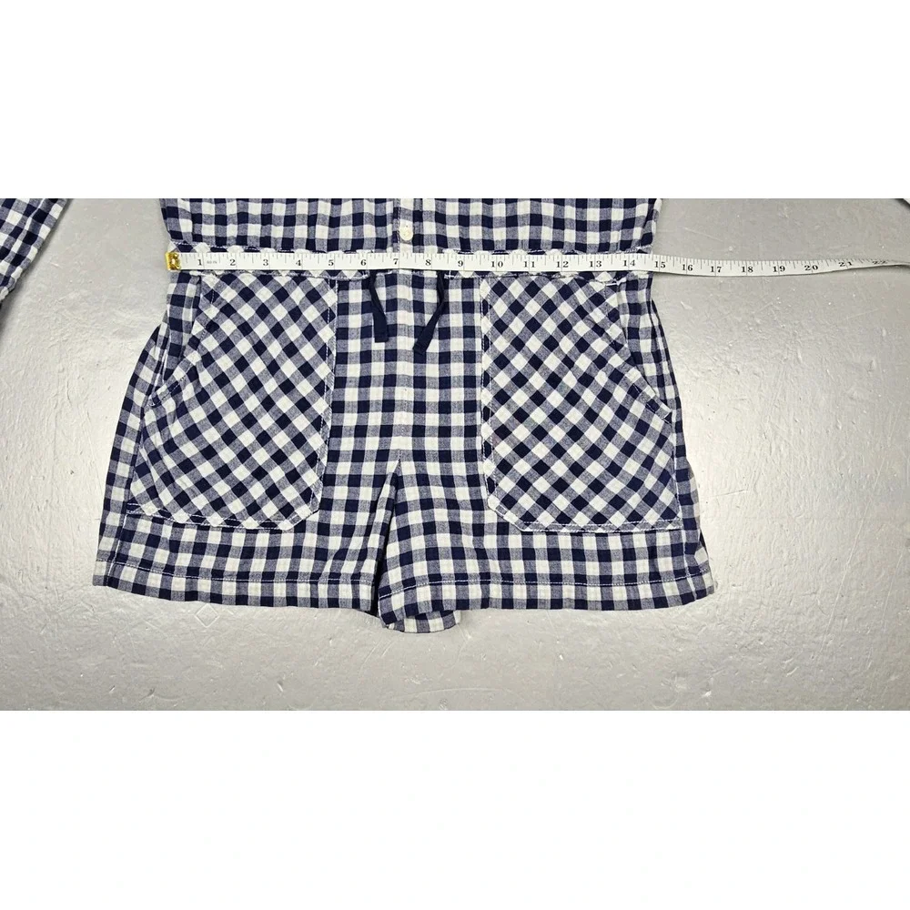 Vintage Polo Ralph Lauren Romper Girls 14 Blue White‎ Gingham Plaid Long Sleeve